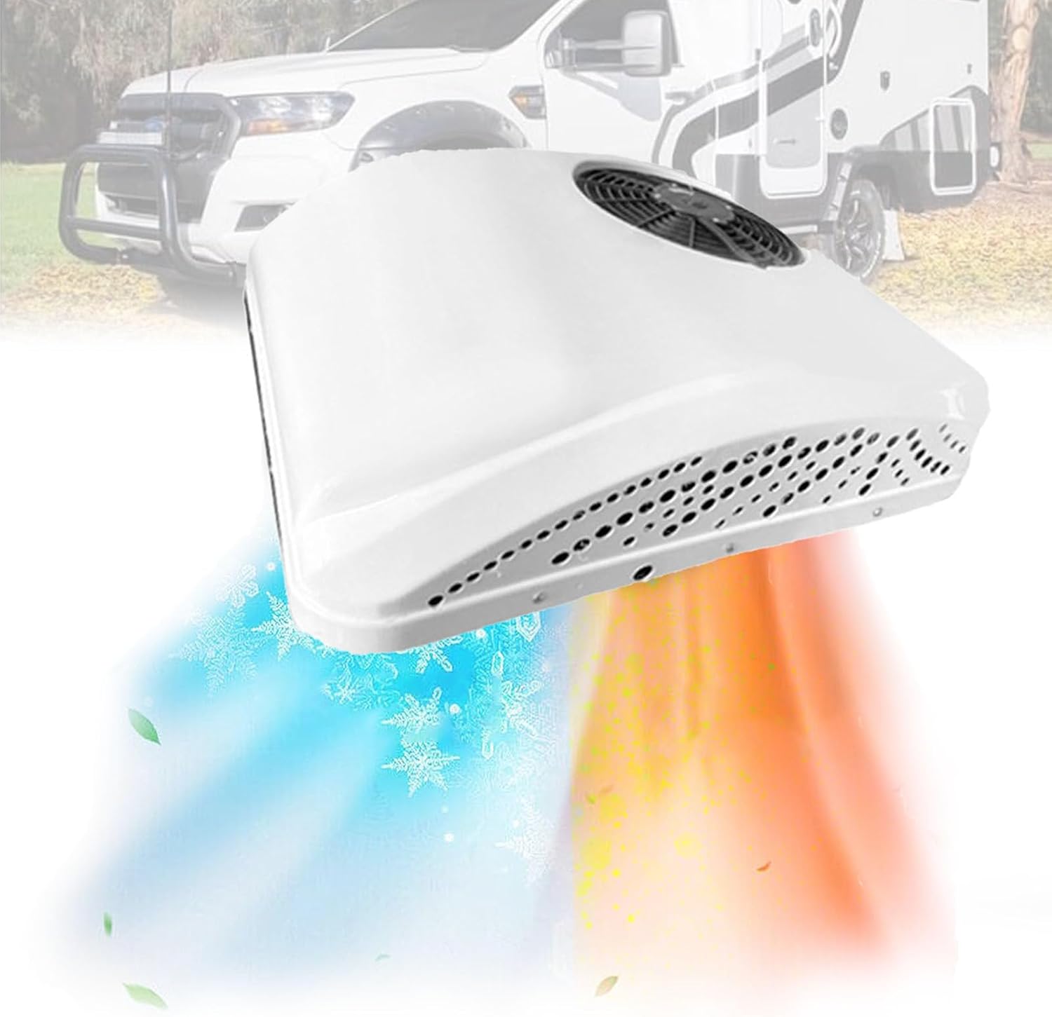 Air Conditioner Electric Parking Rooftop RV Air Conditioner， Heat and Cool Fit Truck Motorhome Trailer, Scroll Compressor Campers