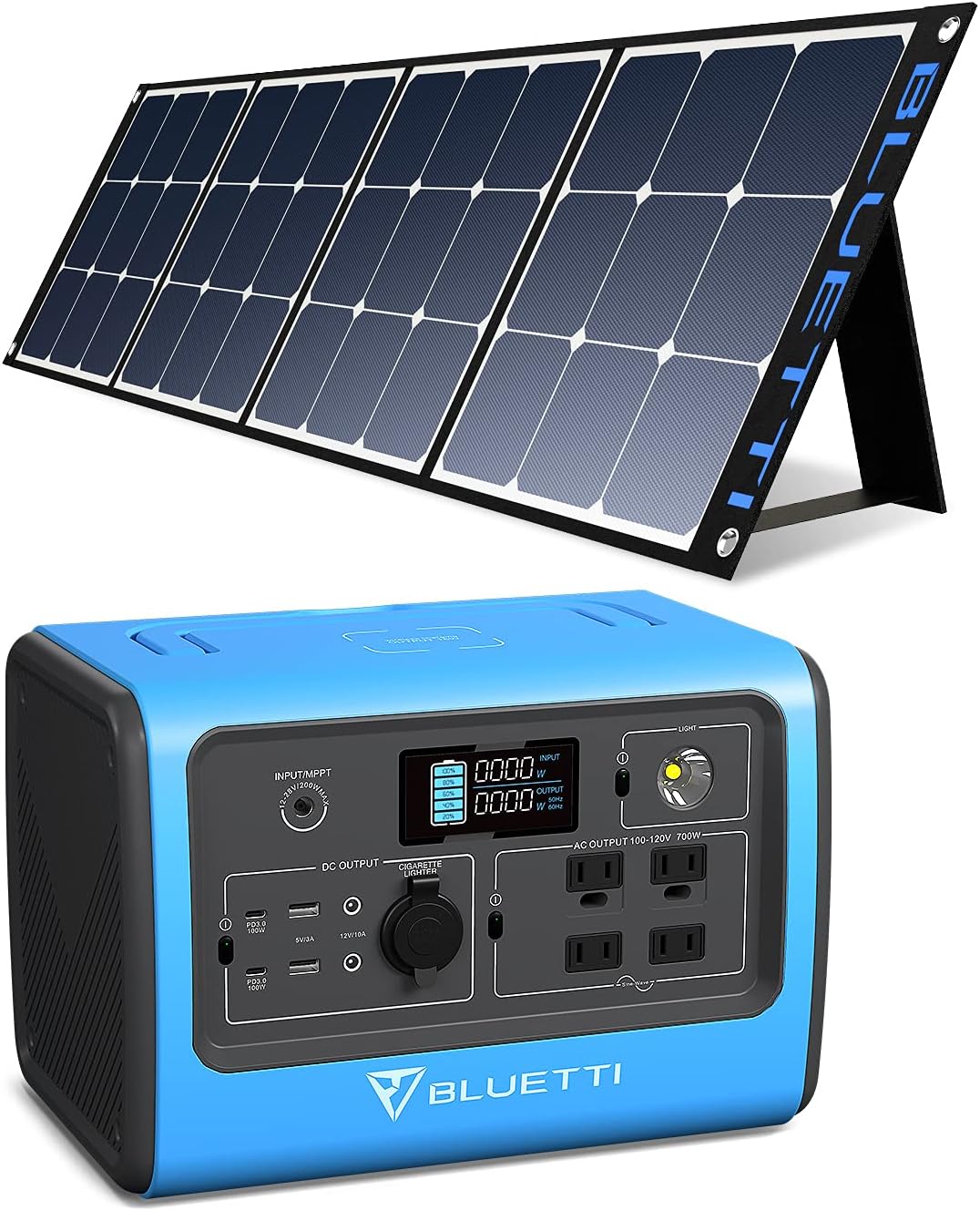 BLUETTI Portable Power Station EB70S 800W Solar Generator 716Wh LiFePo4 Battery Backup w/ 4 110V AC Outlets, 2 100W Type-C, LED Flashlight