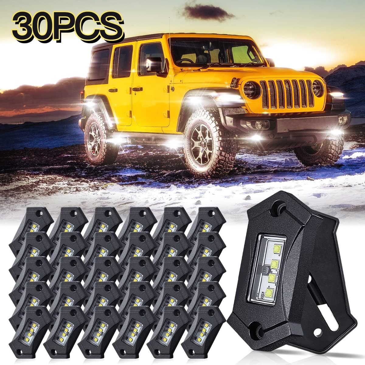 LEDKITO R3 White LED Rock Lights 12PCS for Trucks Je-ep Off Road RZR Boat Car SUV ATV UTV Super Bright Under glow Pure White Lights Trail Trai Rig