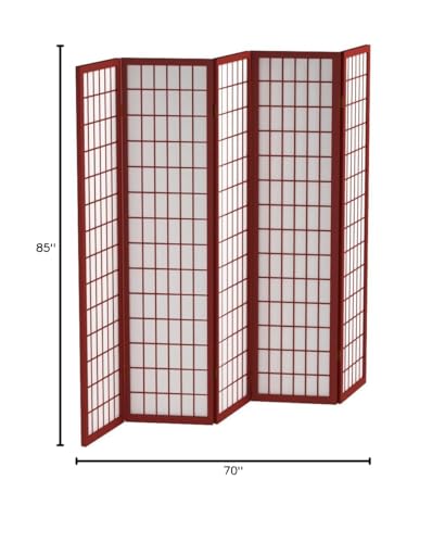 Red Lantern 6 ft. Tall Window Pane Shoji Screen-Natural-4 Panels Room Divider