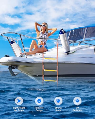 CO-Z 3 Step Removable Dock Ladder, Pontoon Boat Ladder with 350lb Load, Aluminum Swim Ladder with Wide Step & Nonslip Tread