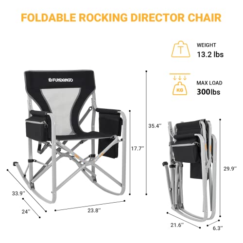 FUNDANGO Camping Rocking Chairs for Adults, Portable Rocking Chair Outdoor Folding for Beach, Outdoor, Travel, Picnic, Patio (BlackGery)
