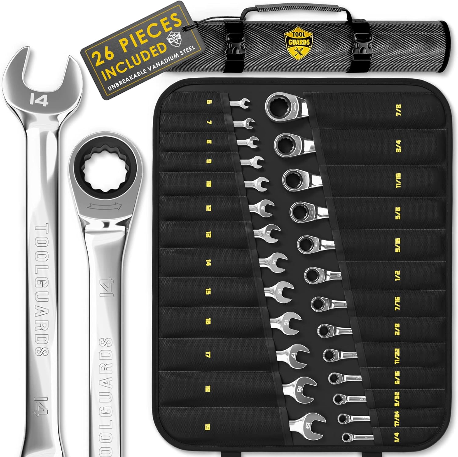 TOOLGUARDS 26 Pieces INCH/MM Ratcheting Wrench Set