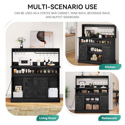 YITAHOME 47" Coffee Bar with Goblet Holder & Power Outlet, Buffet Cabinets with Storage