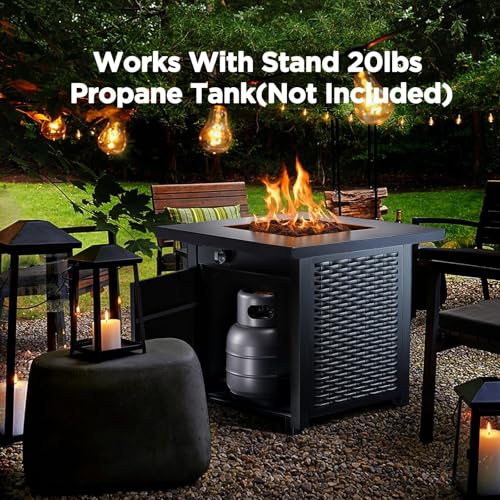 Ciays 42 Inch Gas Fire Pit Table, 60,000 BTU Propane Pits for Outside with Steel Lid and Lava Rock