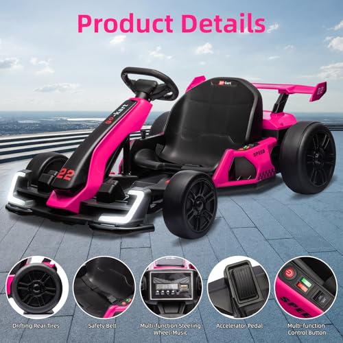 24V Electric Go Kart for Kids，Powerful Drift Kart with 2 * 150W Motors, Adjustable Seat