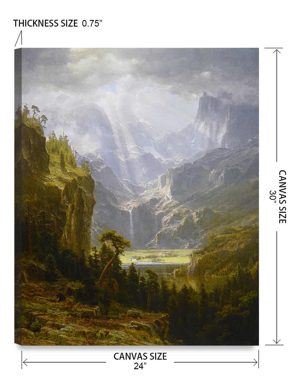 DECORARTS - Rocky Mountains by Albert Bierstadt. Giclee Print on Canvas Fine Art for Wall Decor Ready to Hang. 30" H x 24" W