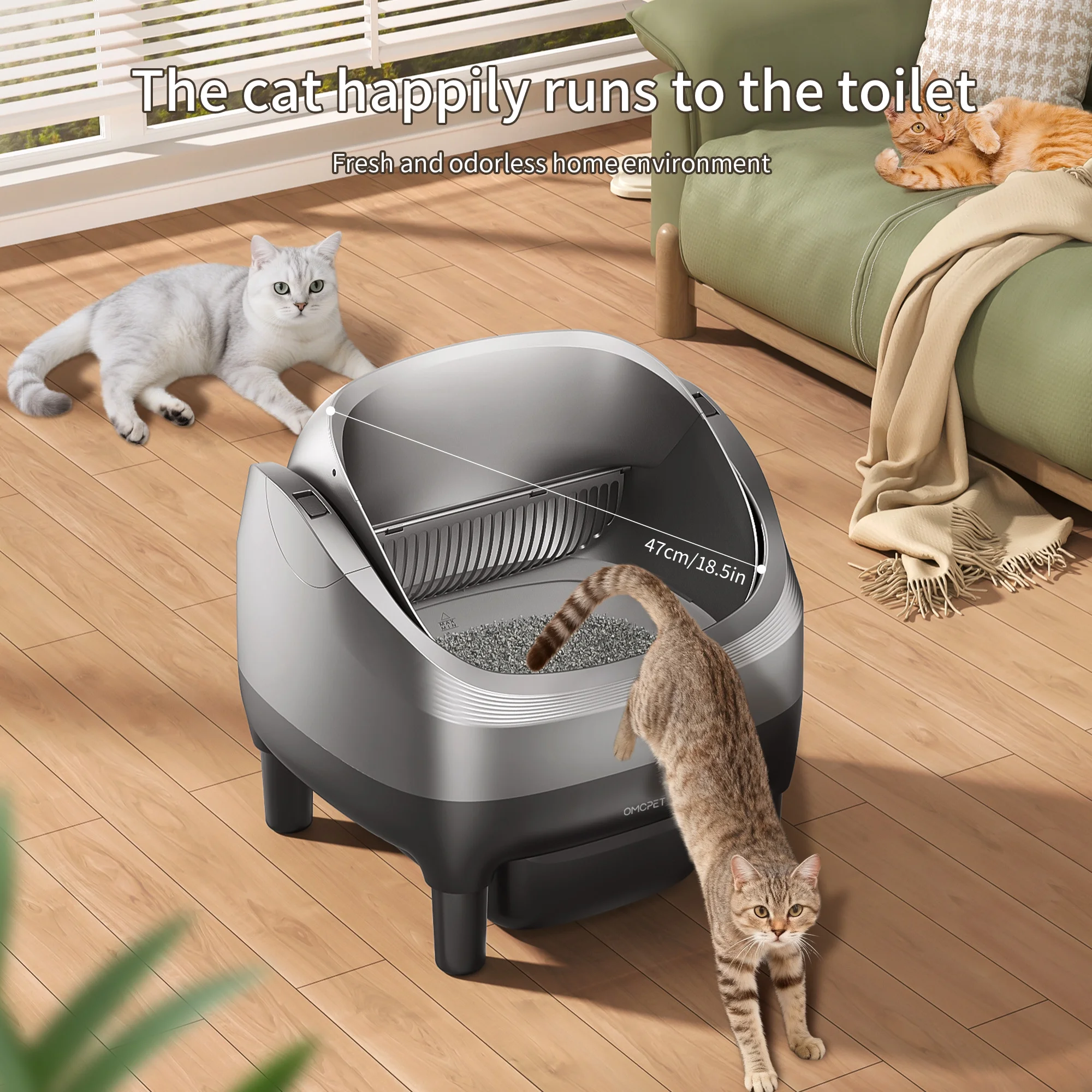 OUDOSPRS Automatic Cat Litter Box Self Cleaning, Smart Litter Box for Multiple Cats with 10 Safety Sensor Radars