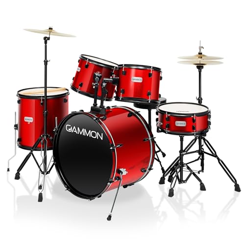 Full Size Complete Adult 5-Piece Drum Set with Cymbals, Stands, Stool, and Sticks - Blue
