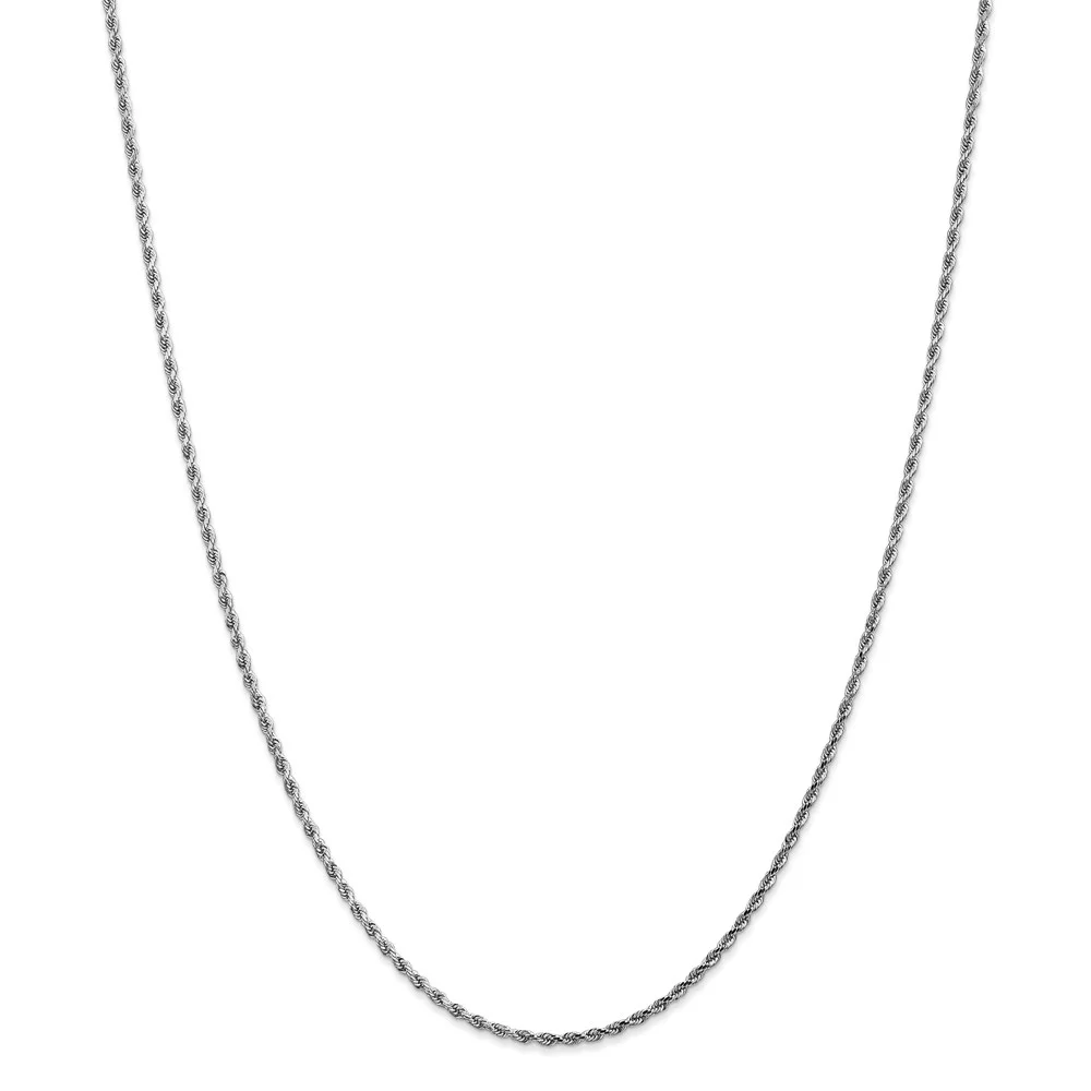 Real 10kt White Gold 1.75mm Diamond-cut Rope Chain; 30 inch; Lobster Clasp; for Adults and Teens; for Women and Men