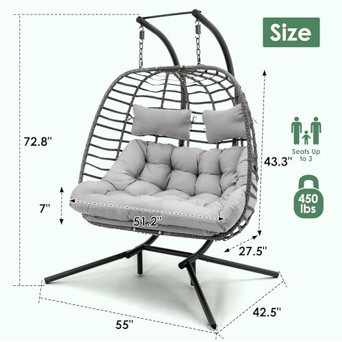 Double Egg Swing Chair with Stand for Outdoor