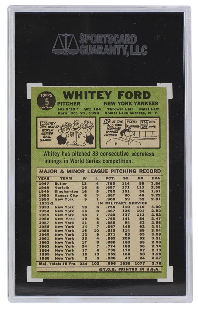 Whitey Ford New York Yankees 1967 Topps #5 Baseball Card SGC 8 NM-MT