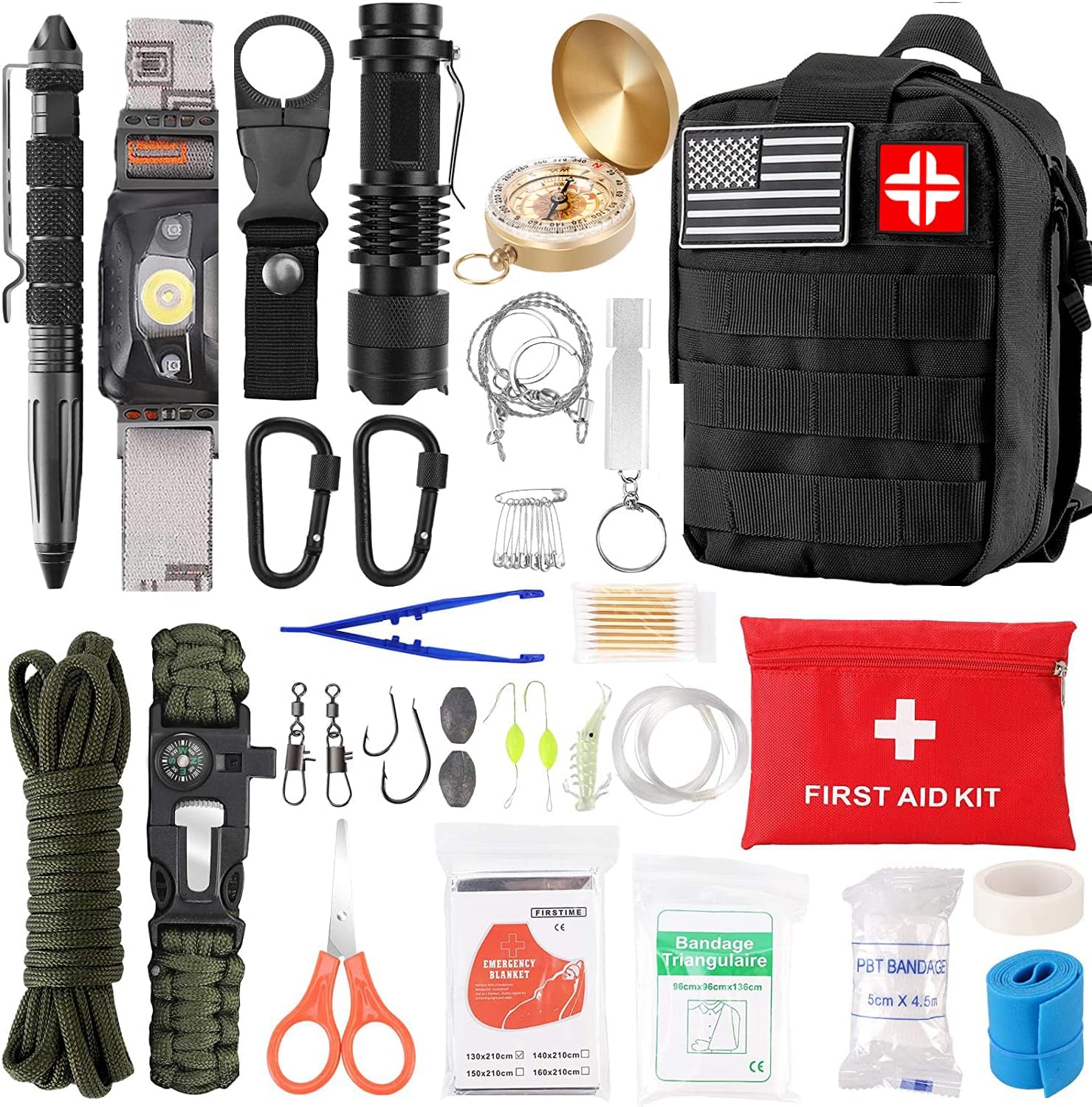 Emergency Survival Kit and First Aid Kit, 142Pcs Professional Survival Gear and Equipment with Molle Pouch, for Men Camping Outdoor Adventure