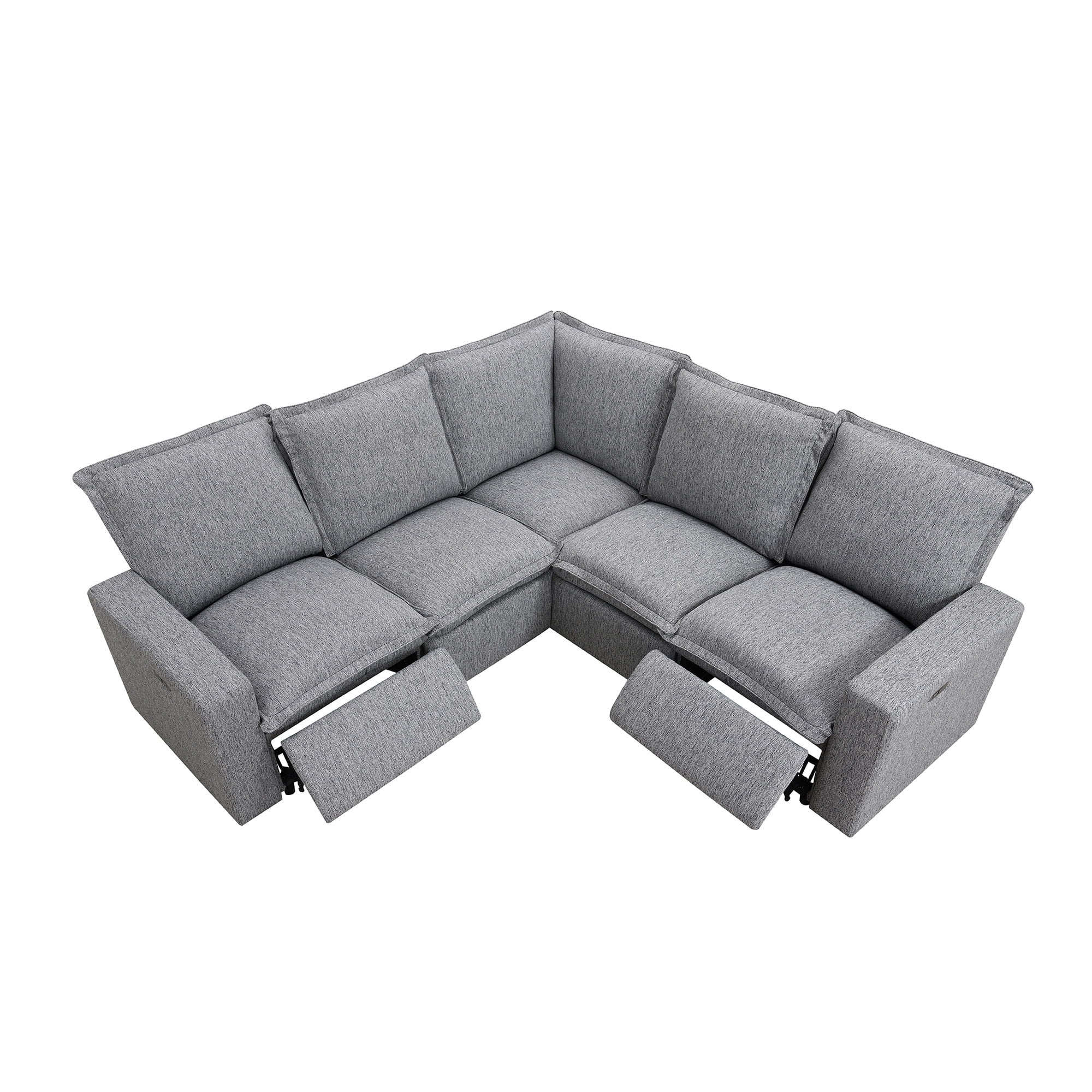 Euroco Power Recliner Sofa Set 5 Seat Sectional Sofa for Living Room with USB Port, Gray