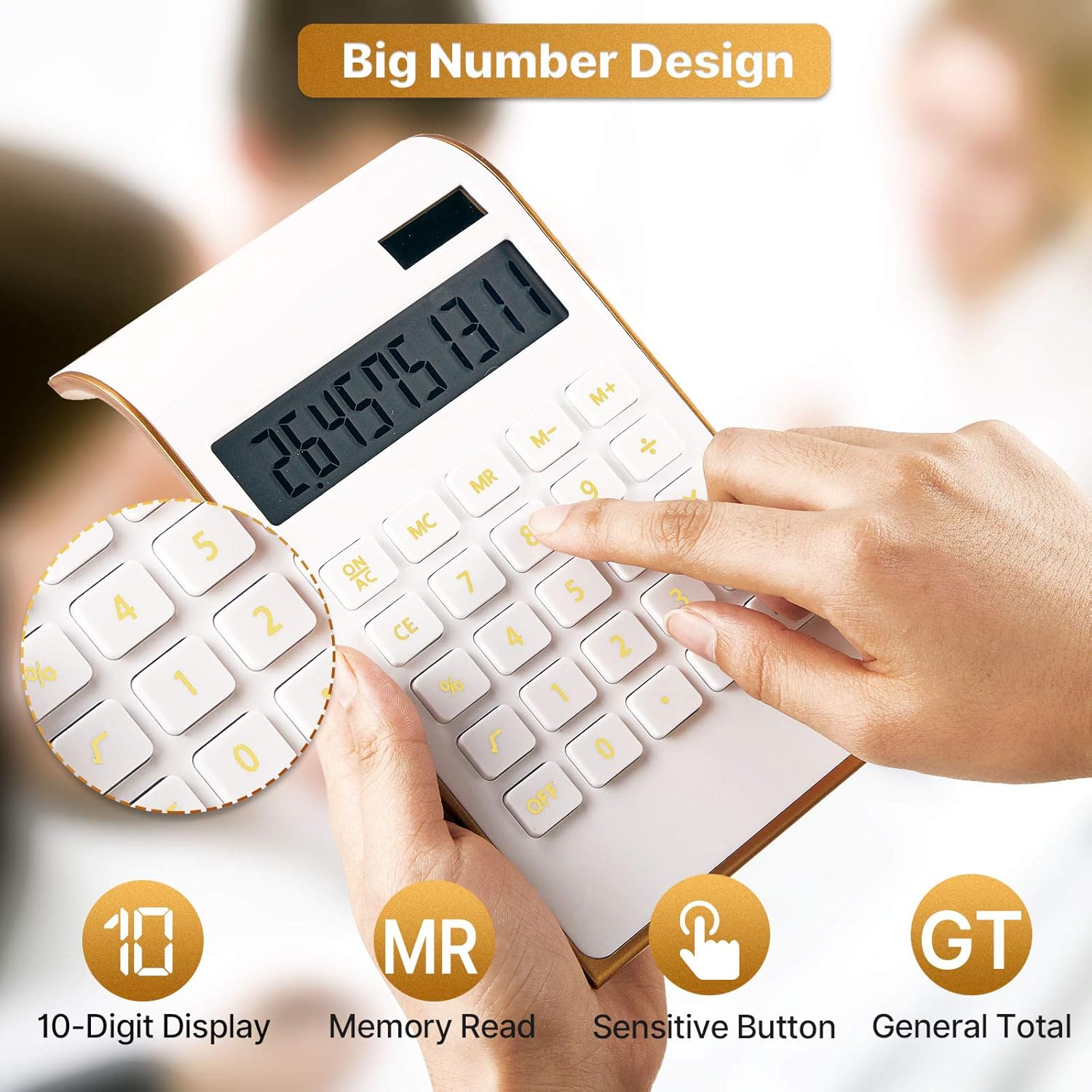 2 Pieces Office Home Calculator Solar Power Calculator Slim Elegant Design Solar Calculator Dual Powered Desktop Calculator Tilted LCD Display for
