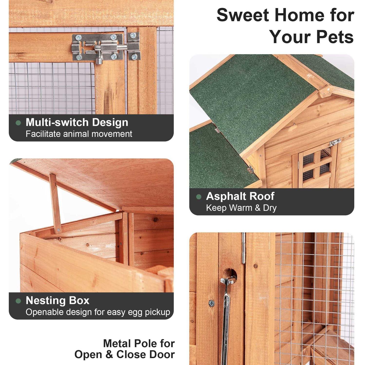 Grezone Chicken Coop Large Wooden Outdoor Hutch Hen Cage with Ventilation Castle Door - Pet Supplies online store