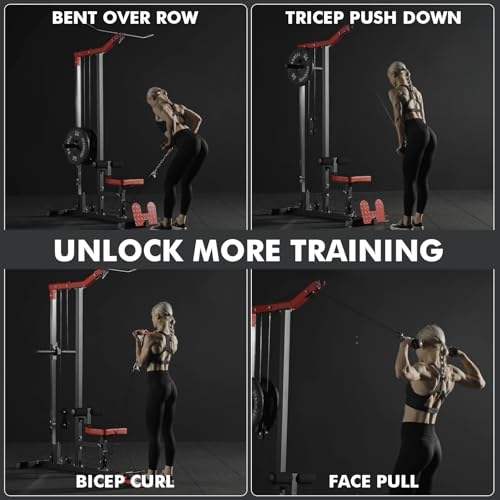 Mikolo LAT Pulldown Machine, LAT Row Cable Machine with Leg Hold Down Attachment, LAT Tower with Cable Row Attachment, Cable Machine Home Gym