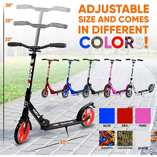 Hurtle Scooter &ndash; Scooter for Teenager &ndash; Kick Scooter &ndash; 2 Wheel Scooter with Adjustable T-Bar Handlebar &ndash