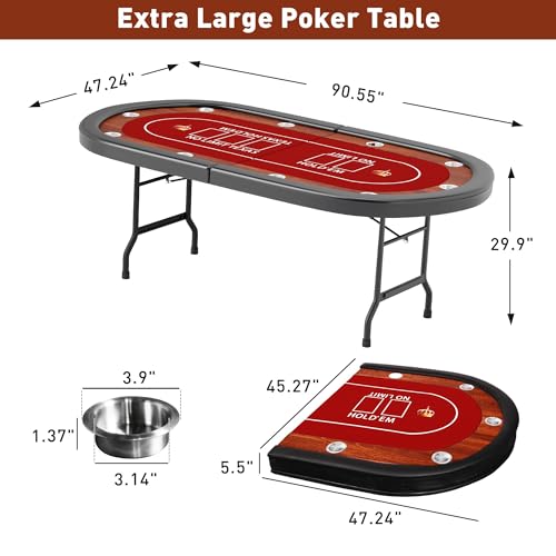 COLOR TREE Foldable Blackjack Poker Table, 84" Premium Texas Hold'em with Cup Holders, Padded Rails, Stylish Blue Design