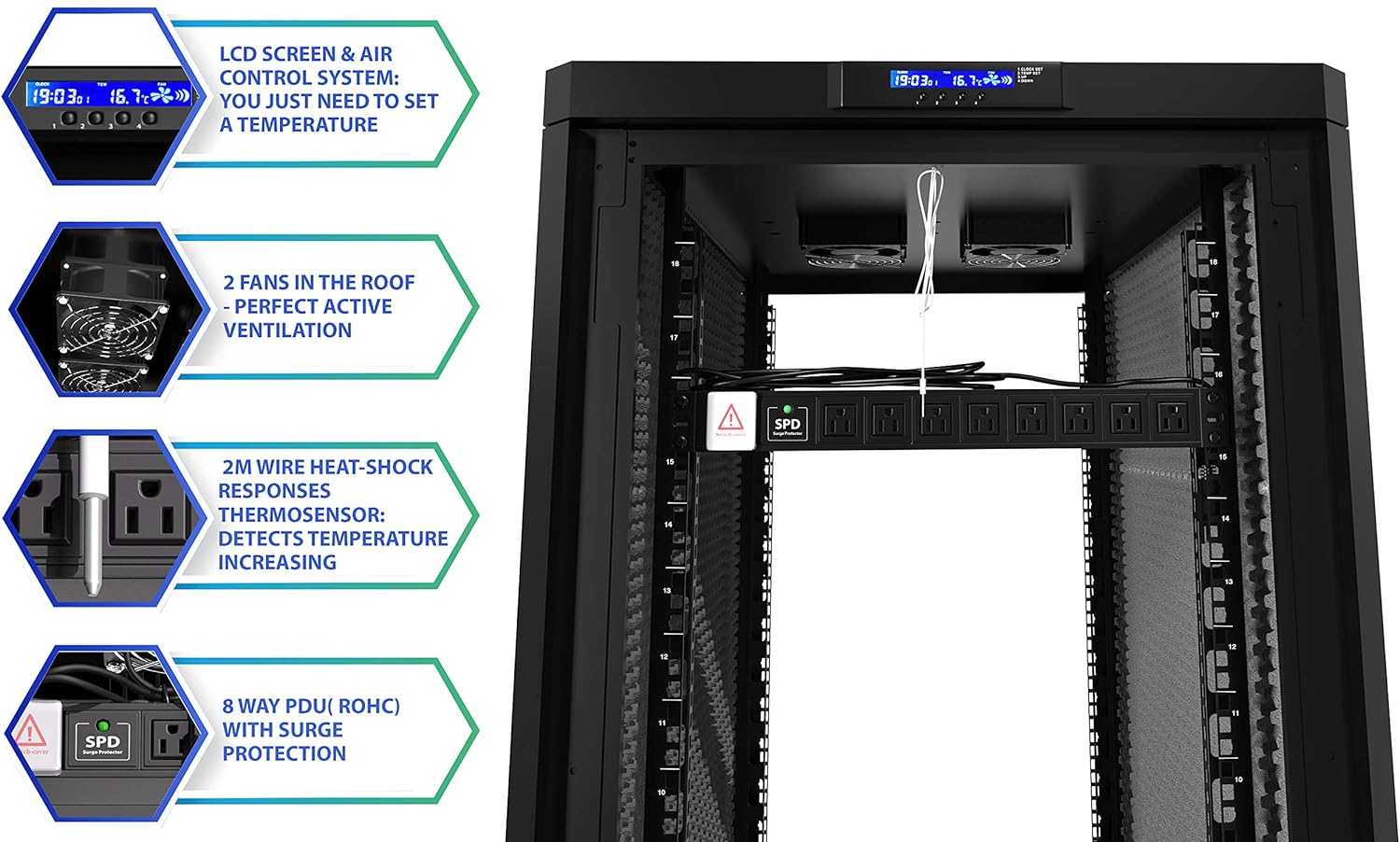 Sysracks 12U 35 inch Depth Soundproof Server Rack Cabinet Quiet Server Cabinet Enclosure Silent Acoustic Server Rack up to 36% Noise Reduction