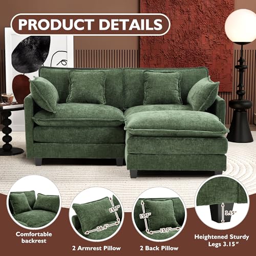 Ihanherry 111.4" U Shaped Modern Cloud Sofa Modular Sectional Couch with 2 Ottoman, 5-Seat Chenille Deep Seat Sofa with Pillow for Living Room