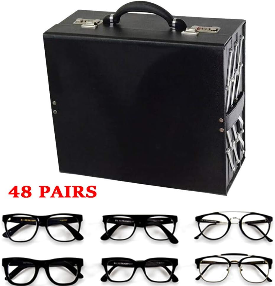 TFCFL Sunglasses Organizer, Sunglasses Slot Display Case,Sunglasses Jewelry Collection Storage Holder Box with Clear Glass Lid PU (48 Slots)