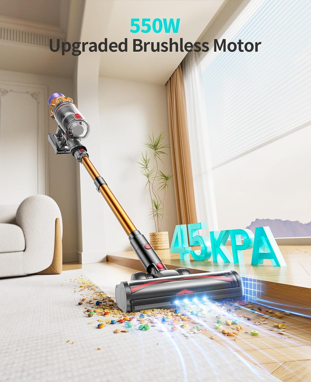 HONITURE X7 Cordless Vacuum Cleaner, 550W/45Kpa Stick Vacuum Cleaner Color Touch Screen, 60Mins