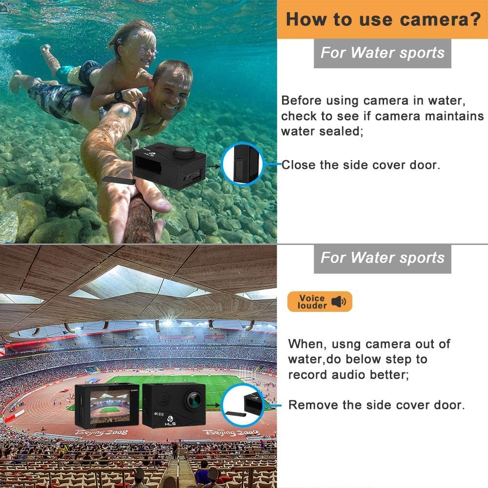 Video Action Camera 4K with Wide Angle Lens HD WiFi Underwater Camera with Waterproof Case Remote Outdoor Sports Camera for Vlog with Accessories