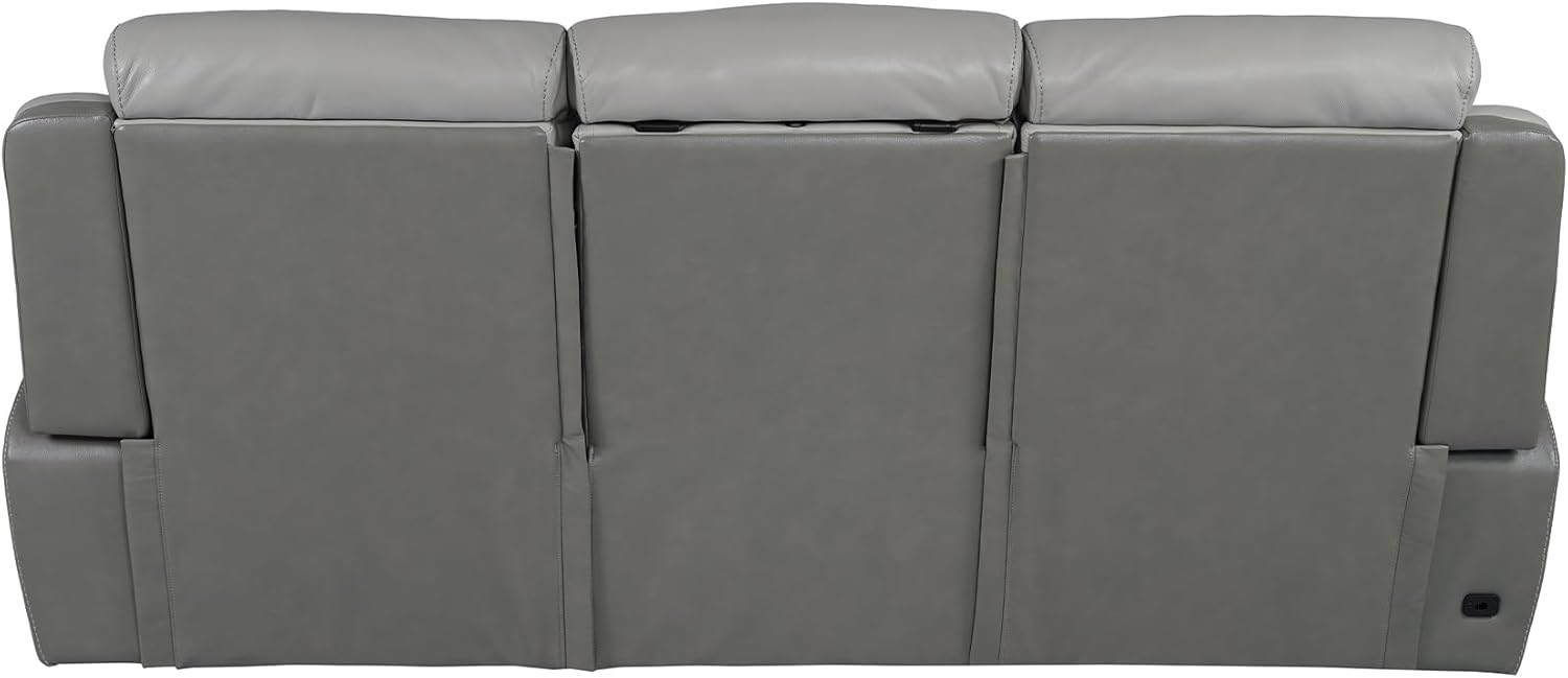 Armen Living Rosalyn Modern Zero Gravity Power Reclining Sofa with Dropdown Console, 87" Wide, Silver and Gray Top Grain Leather