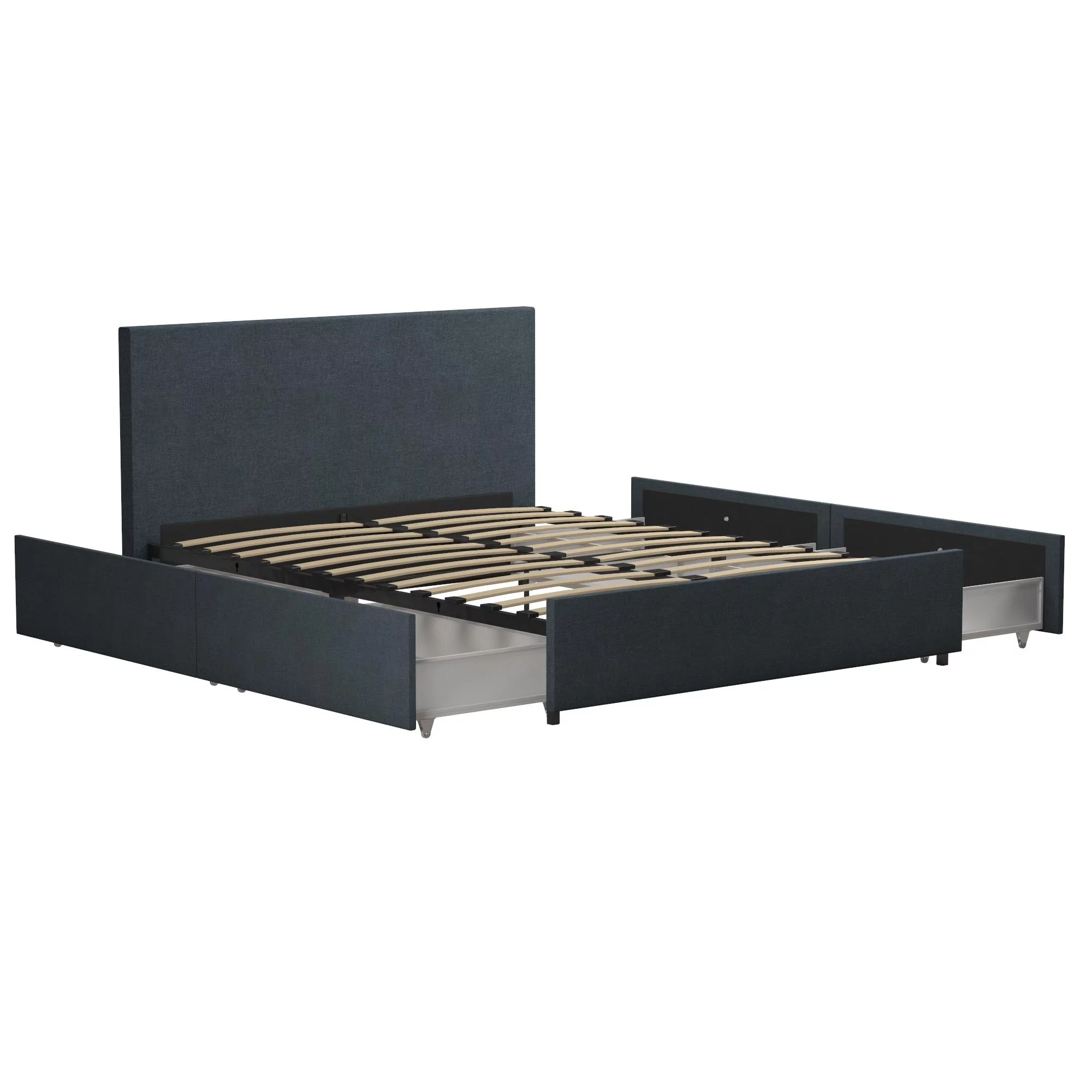 Novogratz Kelly Upholstered Storage Bed Frame, Full, Navy Blue Linen