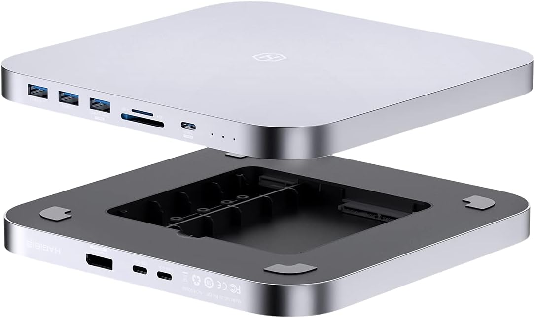 USB-C Hub with Hard Drive Enclosure, Hagibis Type-C Docking Station & Stand for Mac Mini M1 with SATA, USB 3.0