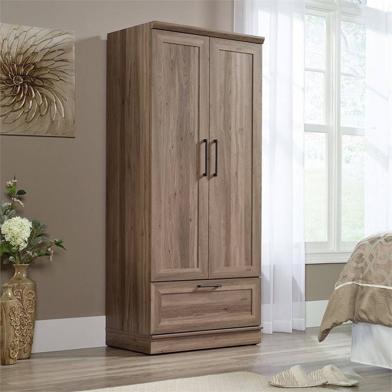 Pemberly Row Wardrobe Armoire with 1-Drawer in Salt Oak