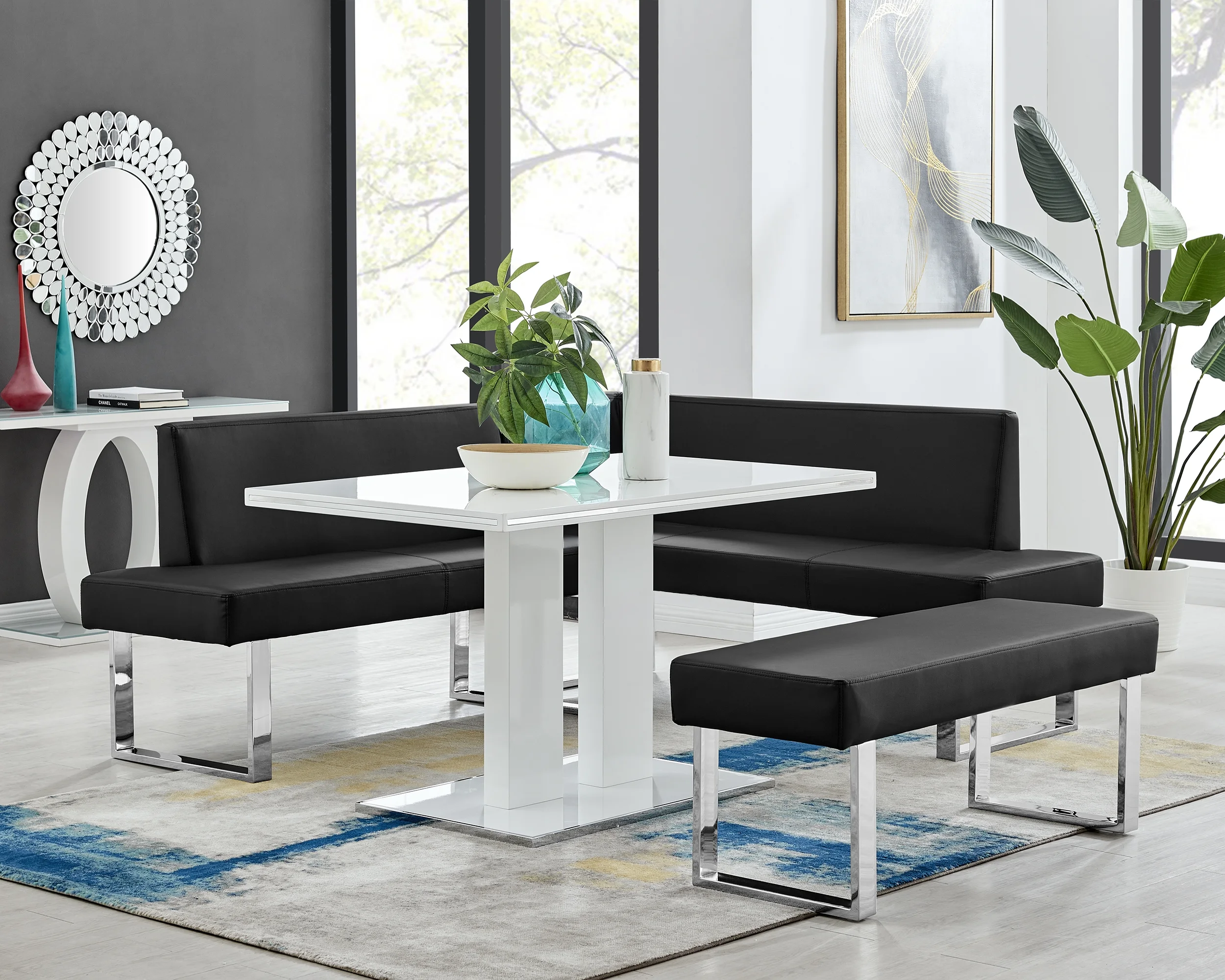 Armen Living Amanda 3-Piece Faux Leather & Wood Dining Set in Black/White