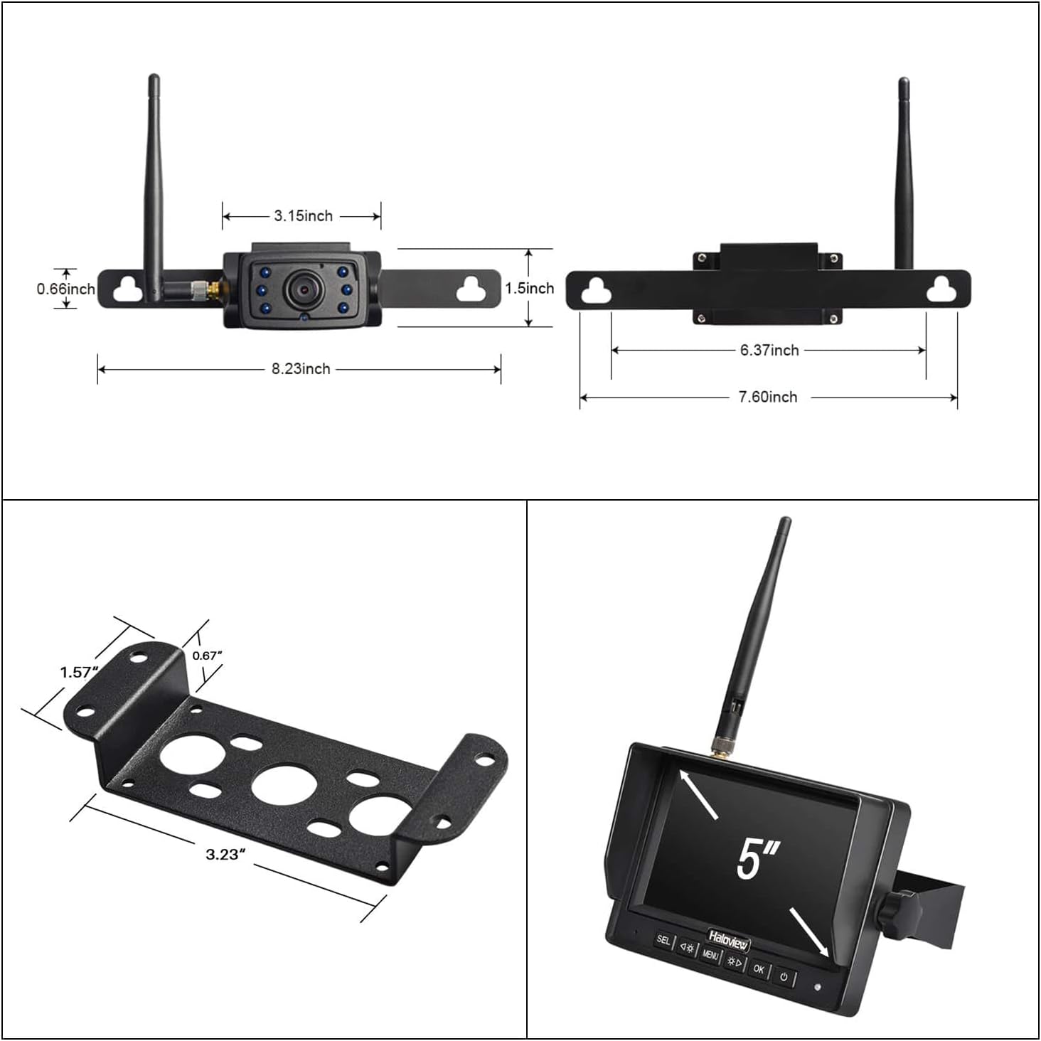 Haloview MC5111 5'' 720P HD Digital Wireless Backup Camera System 5'' LCD Rear View Monitor and IP69K Waterproof Reversing Built in DVR Kit for