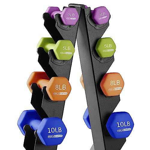HolaHatha Neoprene Dumbbell Free Hand Weight Set with Rack, Ideal for Home Exercises to Gain Tone and Definition