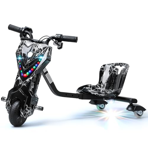 Electric Drift Trike for Kid,Adjustable Seat Big Wheel Drifting Go Cart,3-Wheel Scooter Drift Cart with 9 MPH Speed