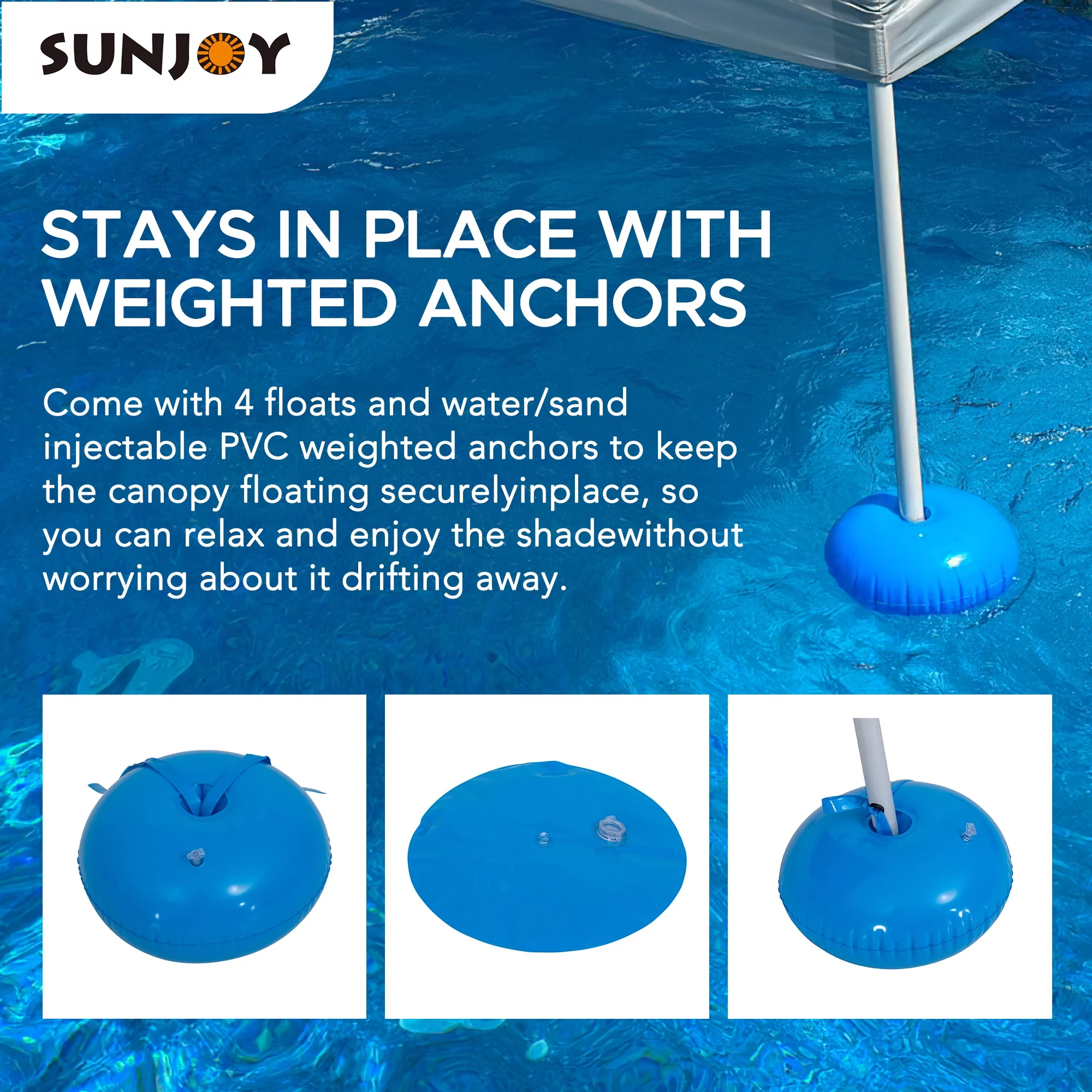Sunjoy Floating Pool Canopy 10&rsquo; &times; 10&rsquo; Pop Up Gazebo Grey Fabric Canopy, Steel and Aluminum Frame Floating Tent with PVC Floats