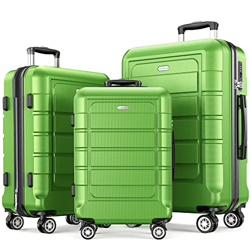 SHOWKOO Luggage Sets Expandable PC+ABS Durable Suitcase Double Wheels TSA Lock Black