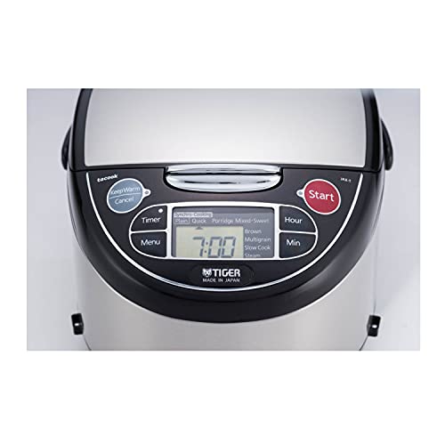 Tiger Micom Rice Cooker with Food Steamer & Slow Cooker, Stainless Steel Black