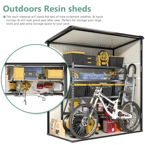 Aoxun Outdoor Storage Shed 5 x 3FT, Resin Shed with Floor and Lockable Door, Plastic Sheds for Garbage Can, Tool, Accessories, Lawn, Garden - Grey