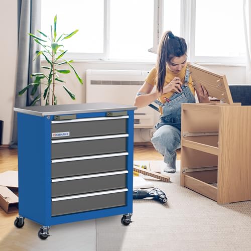 7-Drawer Rolling Toolbox,Tool Box with 360° Lockable Wheels and Padded Feet,Tool Chest with Keyed Locking System and Drawer Liners
