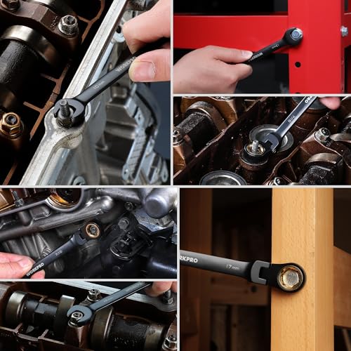 WORKPRO 22-piece Ratcheting Wrench Set with 180° Flex Head, Anti-Slip Tooth, Combination Wrench Sets with Organizer Box, Metric 6-18mm & SAE 1/4-3/4"