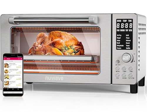 Nuwave Bravo Air Fryer Toaster Smart Oven, 10-in-1 Countertop Convection, 1800 Watts, 21-Qt Capacity, 50°-450°F Temp Controls
