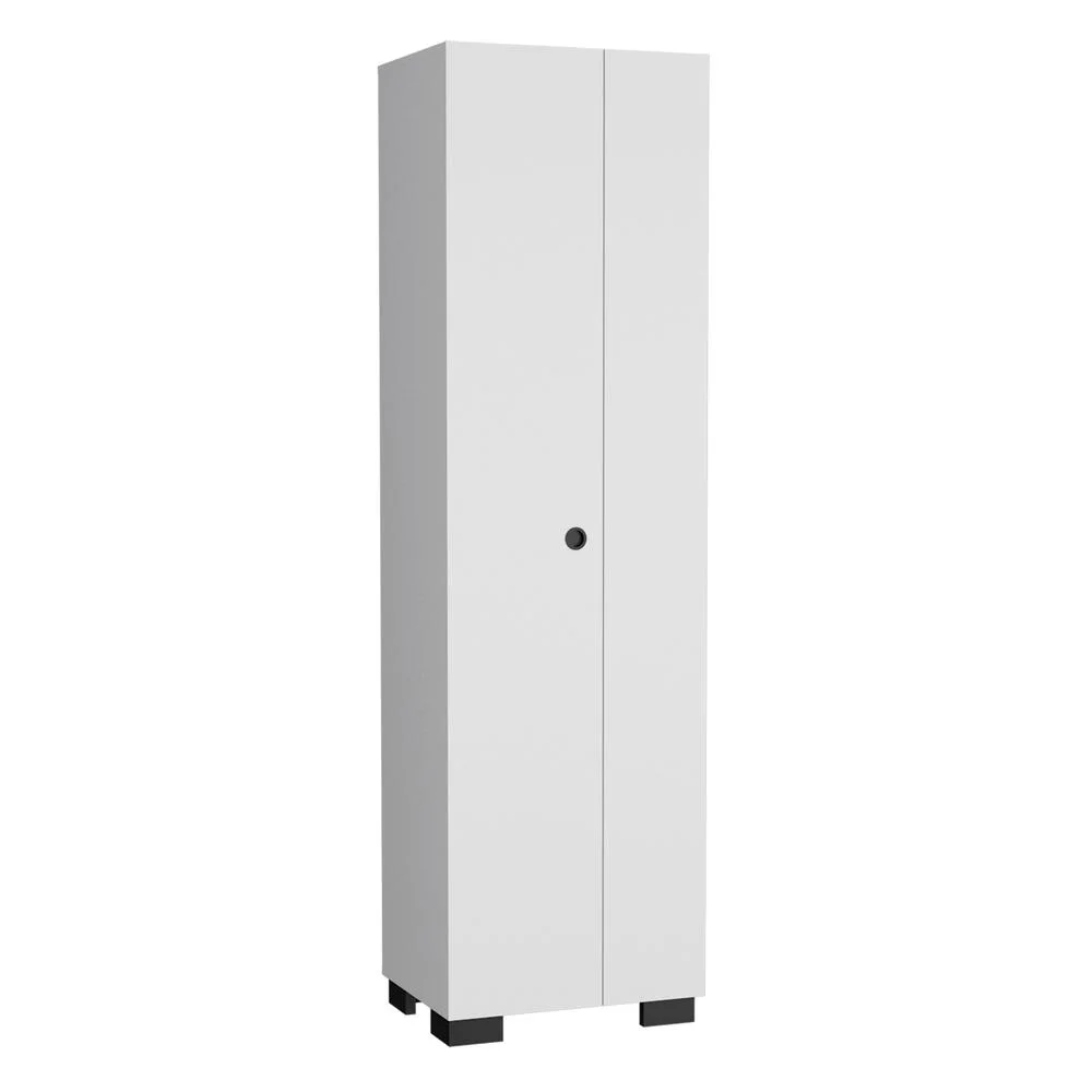 Depot E-Shop Broom Cabinet Double-Door Design with Inner Shelves and Side Hangers, White