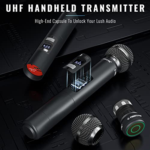 Phenyx Pro Wireless Microphone System, Quad Channel Wireless Mic, w/ 4x40 UHF Frequencies, Auto Scan, 328ft Long Range
