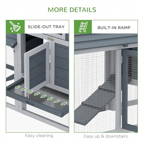 PawHut 59" Small Wooden Chicken coop Hen House Poultry Cage for Outdoor Backyard with 2 Doors, Nesting Box and Removable Tray, Gray