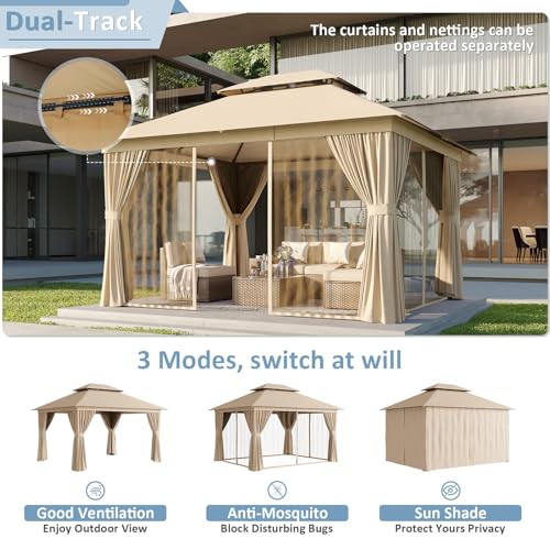 Aoxun 10'x12' Outdoor Patio Gazebo, Heavy Duty Party Tent with Wind-Resistant Ropes