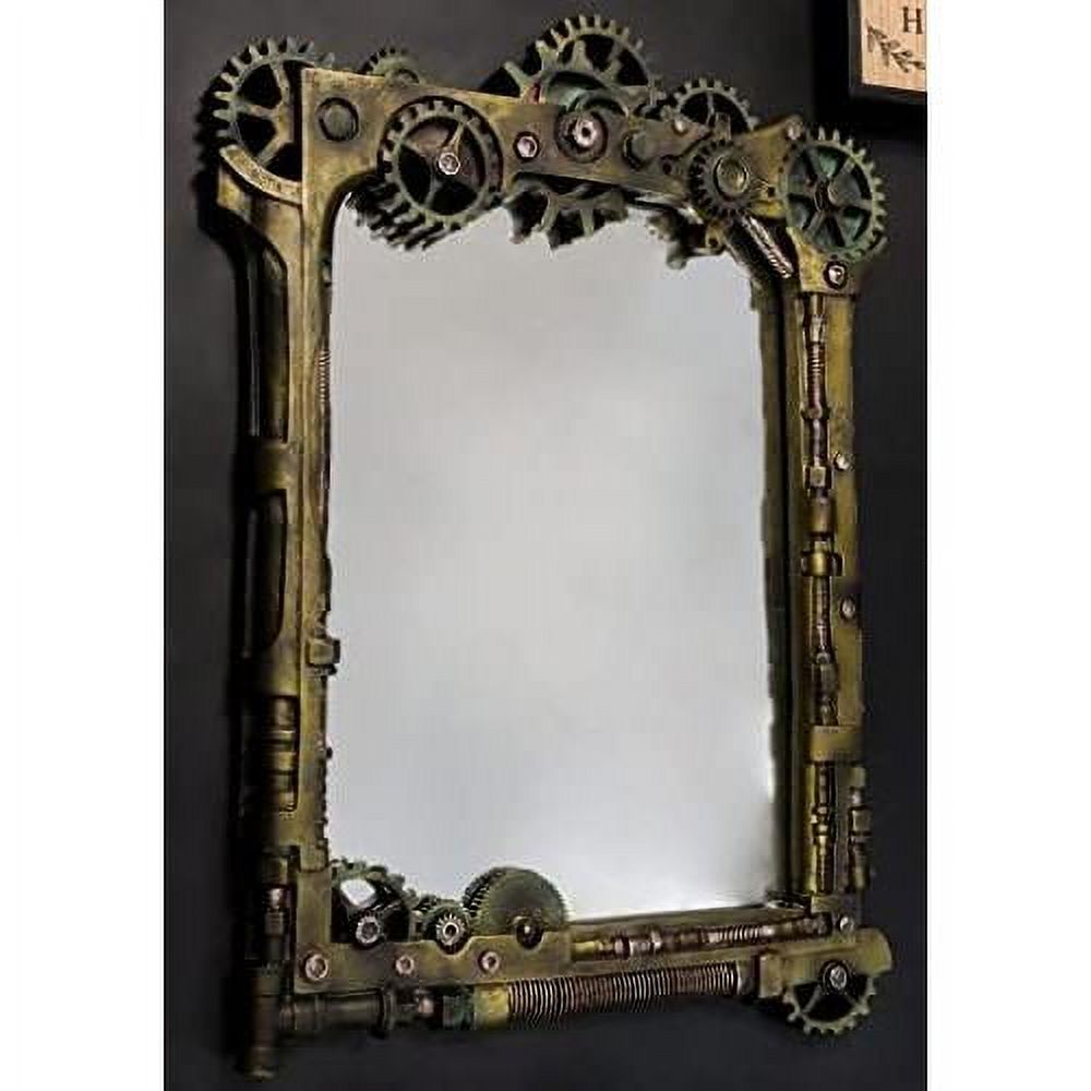 Ebros Large Steampunk Kinetic Time Travel Rustic Sculpted Mechanical Gearwork Pipework Boltwork Feature Hanging Wall Vanity Mirror Plaque Decor 21.5"