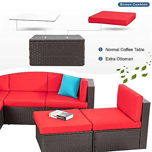 Vongrasig 6 Pieces Outdoor Patio Furniture Set, PE Wicker Rattan Sectional Sofa Patio Conversation Sets with Coffee Table for Garden, Backyard