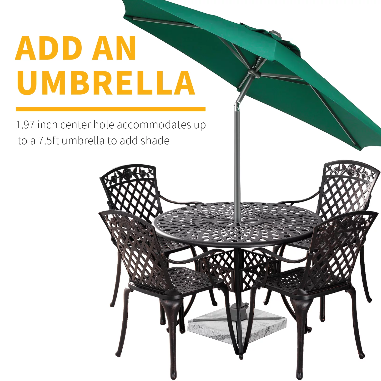 Withniture 5 Piece Patio Dining Sets Outdoor Bistro Table and Chairs Set with Umbrella Hole for Garden Bronze